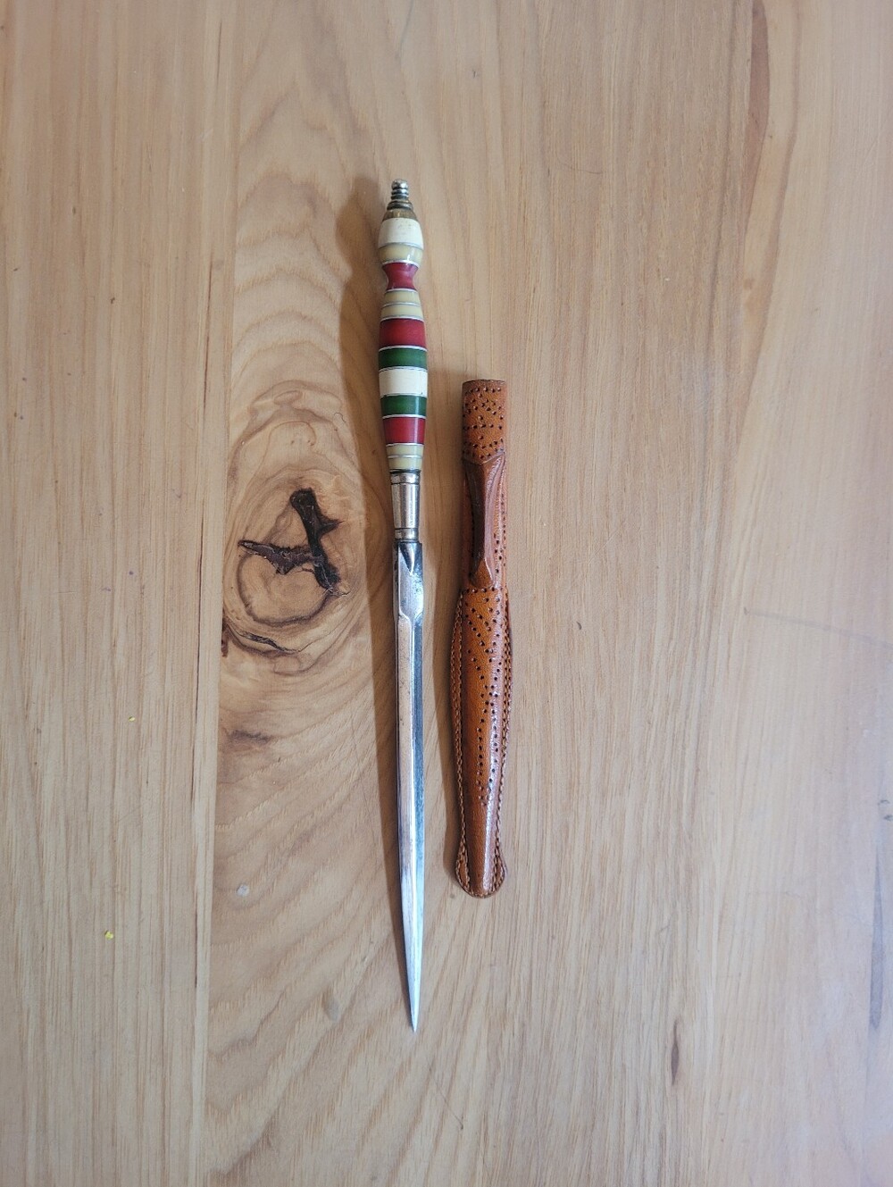 Vintage Letter Opener / Dagger With Stacked Mineral Handle. Mexico Or South AMER